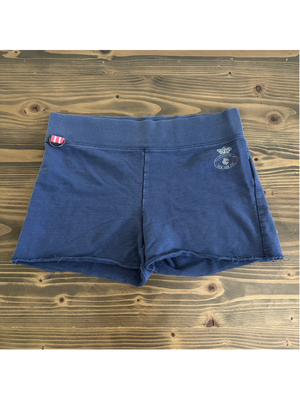 Ralph Lauren Girl's XL 16 Navy Athletic Shorts NYC Crest Cotton Frayed Hem